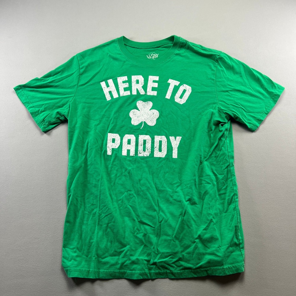 Lucky Brand T Shirt Mens Large Green Here To Paddy Graphic Classic Crew Neck